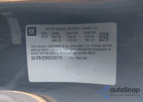 2012 Chevrolet Camaro 1Lt z USA, uszkodzony, nr VIN 2G1FB1E3XC9183116